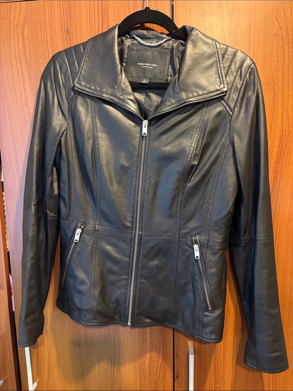 Marc New York Black Genuine Leather Zip-Front Jacket